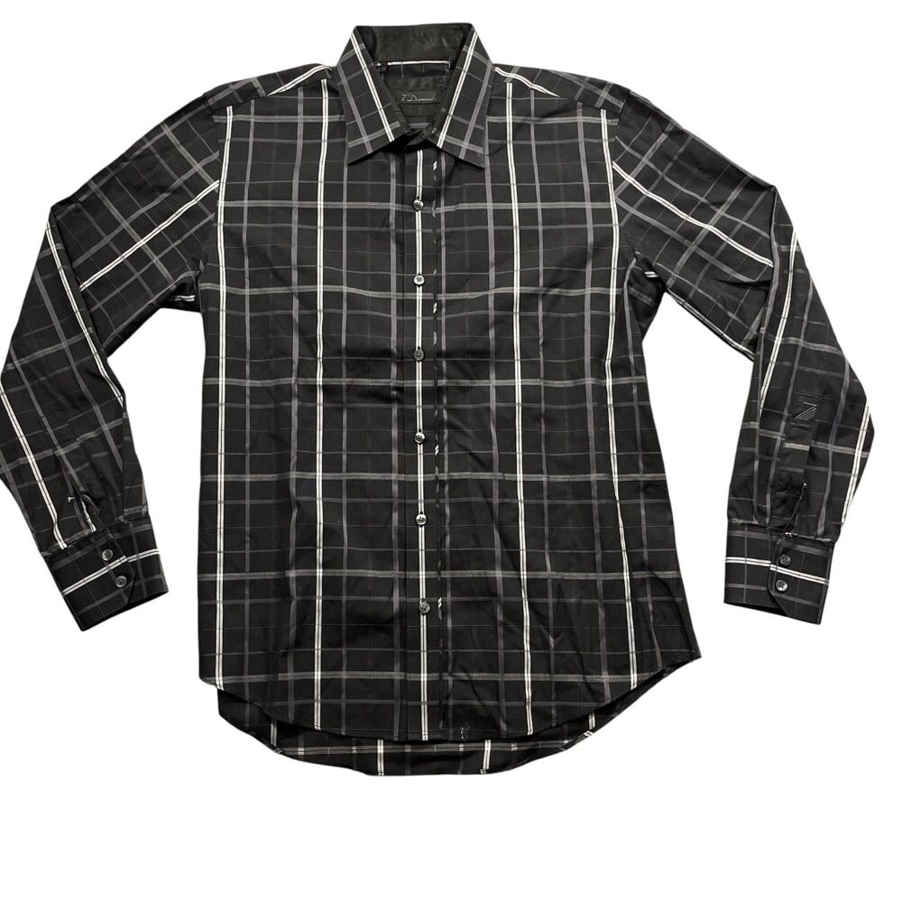 7 Diamonds Large Black Plaid‎ Long Sleeve Button Down 100% Cotton Shirt
